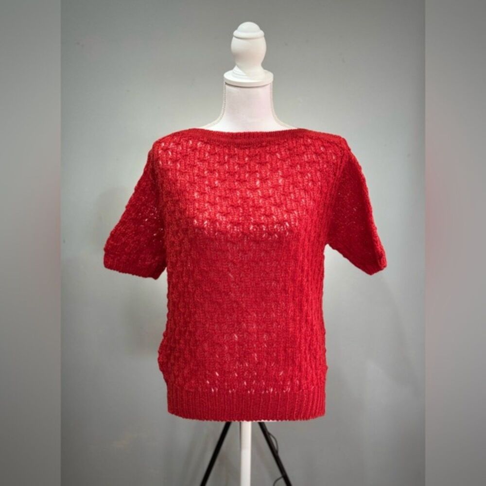 CLEAROUT! Red Vintage S/S Open Knit Sweater Size M EUC